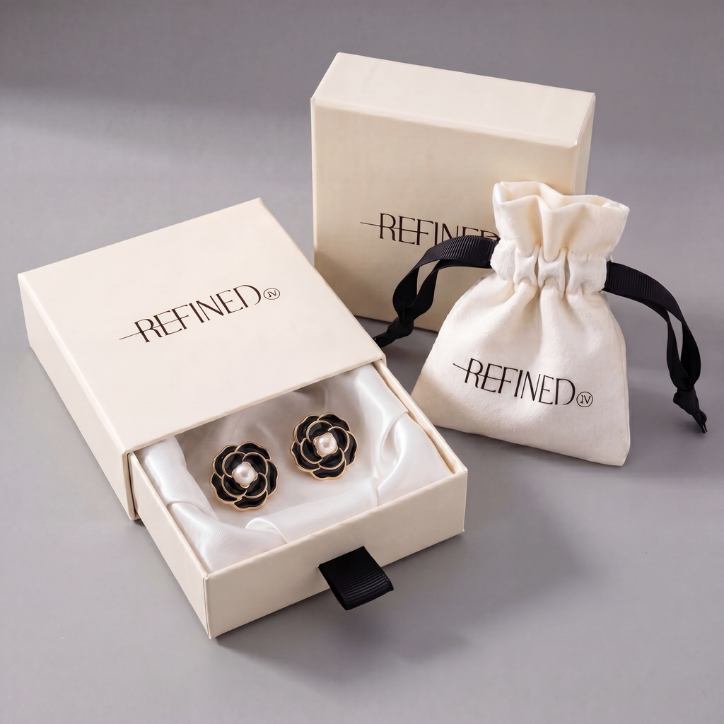 Noir Camélia Button Cover - Set of 2