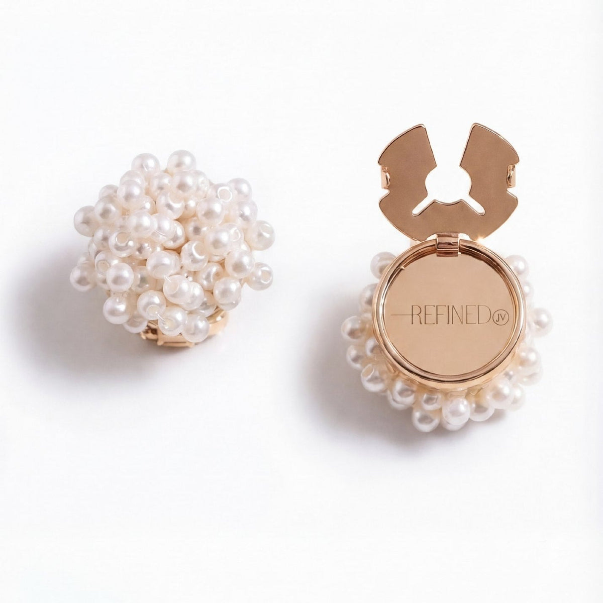 Refined by JV Ivory Sonata button covers featuring a cluster of small white pearls on a gold-tone base, set of two.