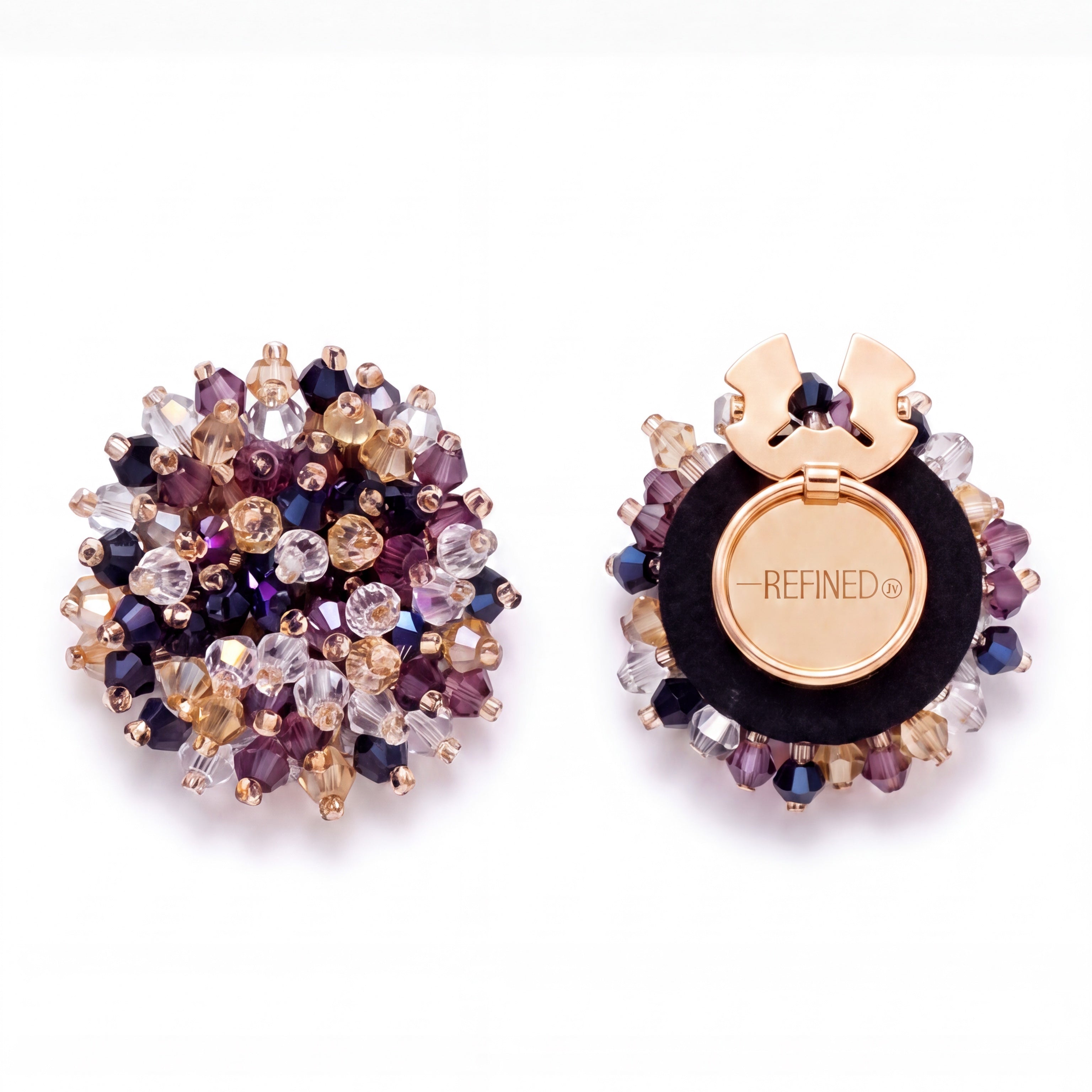 Refined by JV Nocturne set of two gold-tone button covers featuring purple and champagne crystal bead embellishments