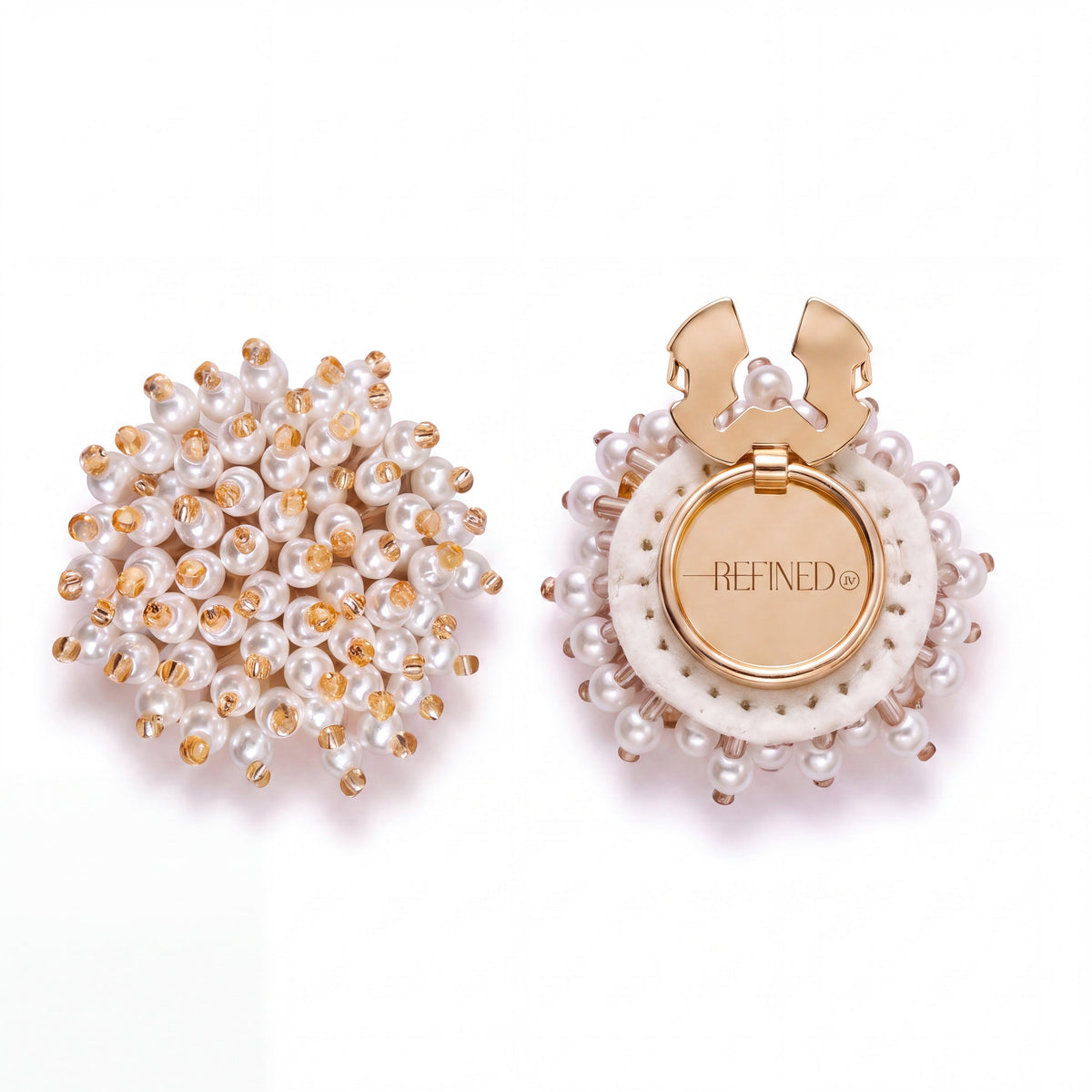 Refined by JV Pearl Cloud button covers featuring white pearls and gold-tone metal accents in a set of two